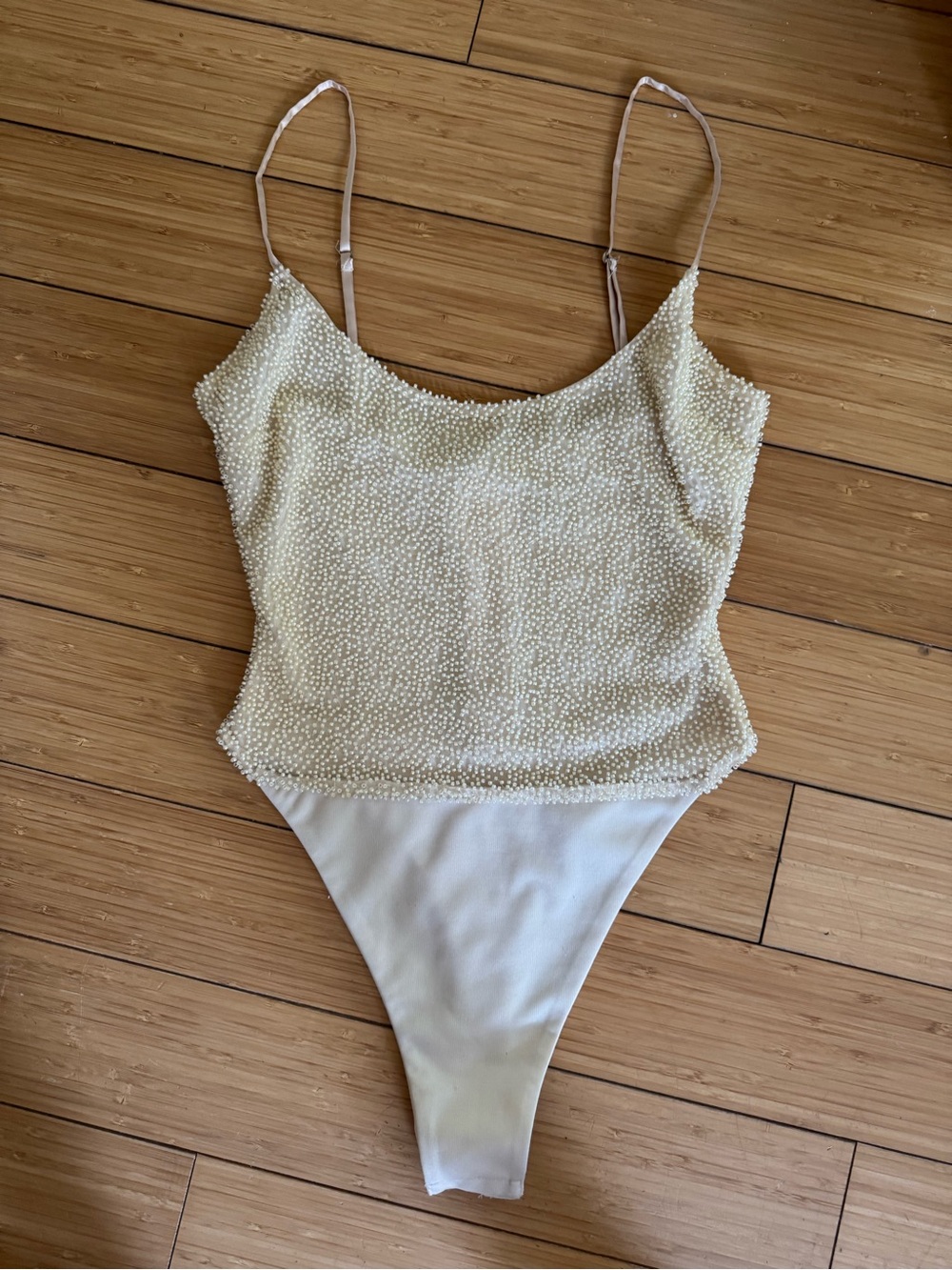 Cream beaded body suit tank